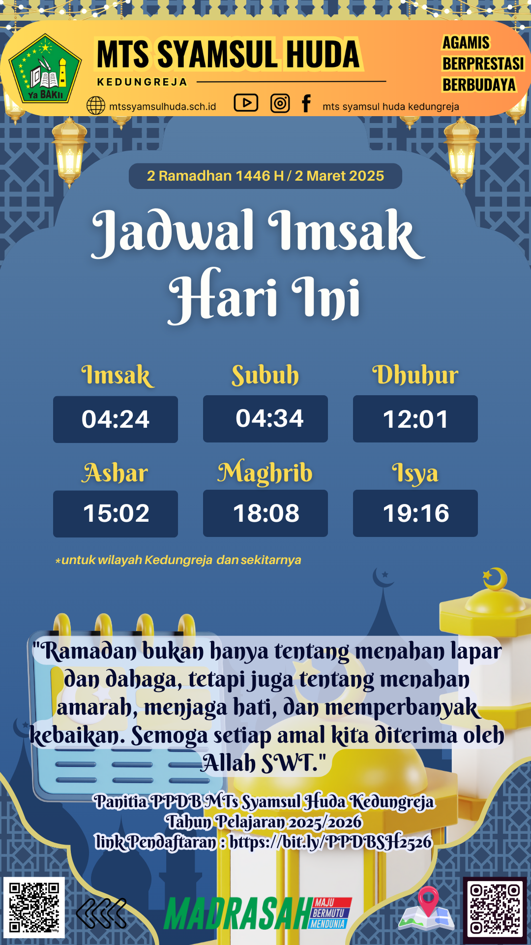 🕌 Jadwal Imsakiyah Hari ke-2 Ramadan